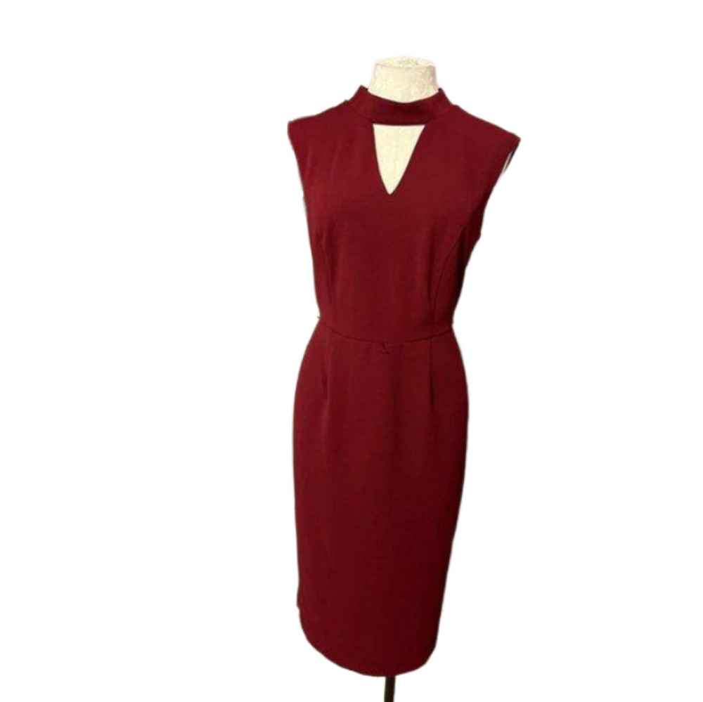 Connected Dress Burgundy 10 Stretch Sheath Midi Dress Washable Career Church